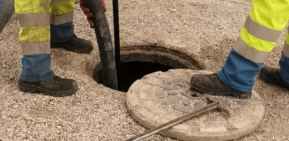 Drain cleaning crew clearing a sewer access point with professional equipment in Lakewood, CO